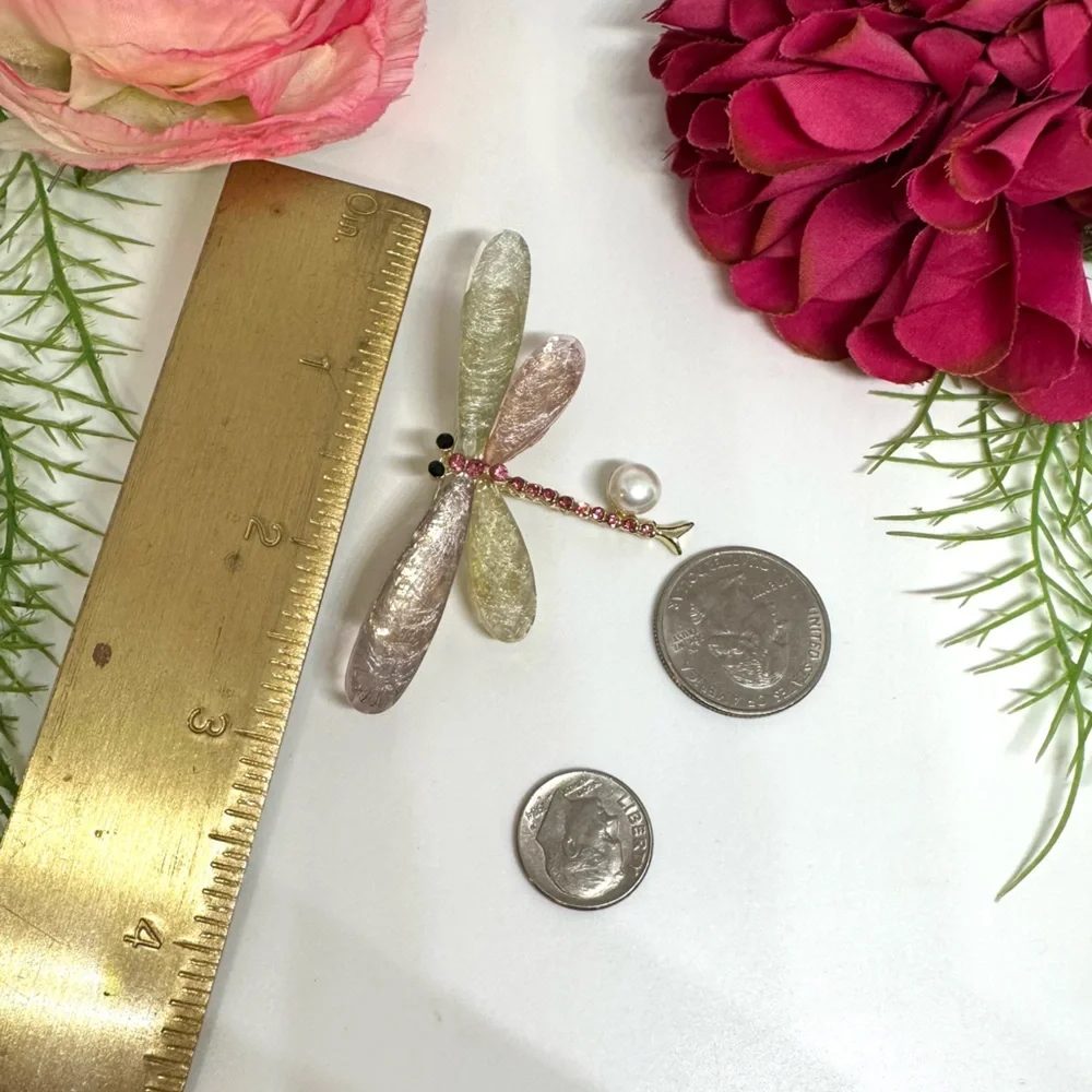 NEW⚜️Real Pearl Glass Dragonfly Brooch & Pendant - Picture 6 of 7